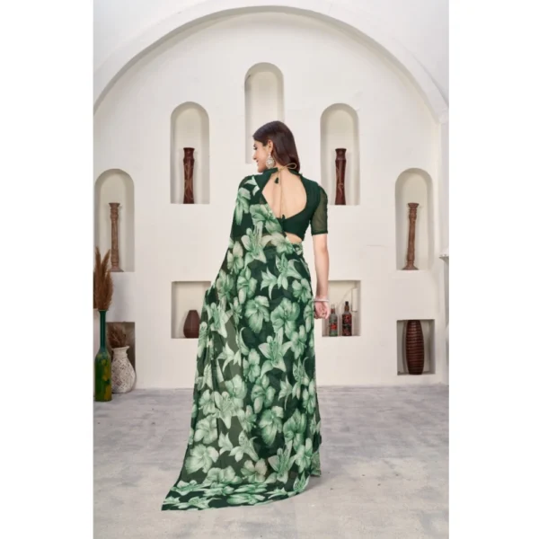 Generic Women's Polyster Printed Saree With Unstitched Blouse 5.5Mtr (Green) - Image 2