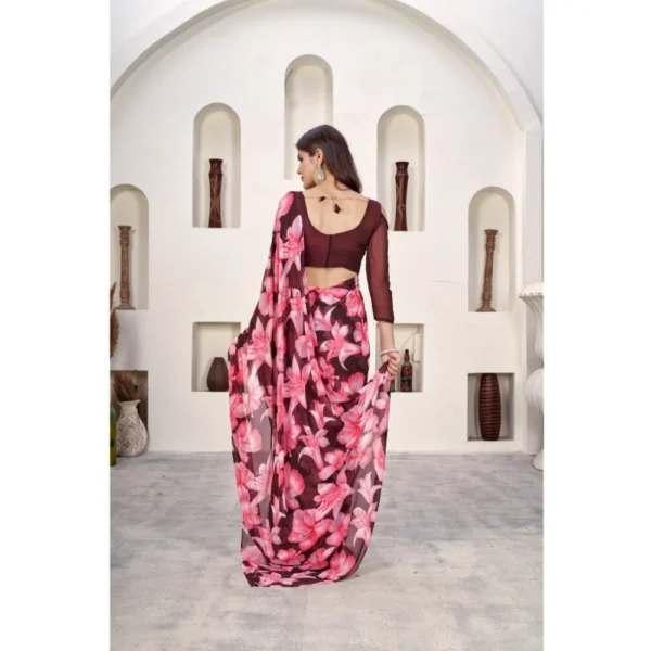 Generic Women's Polyster Printed Saree With Unstitched Blouse 5.5Mtr (Wine) - Image 2