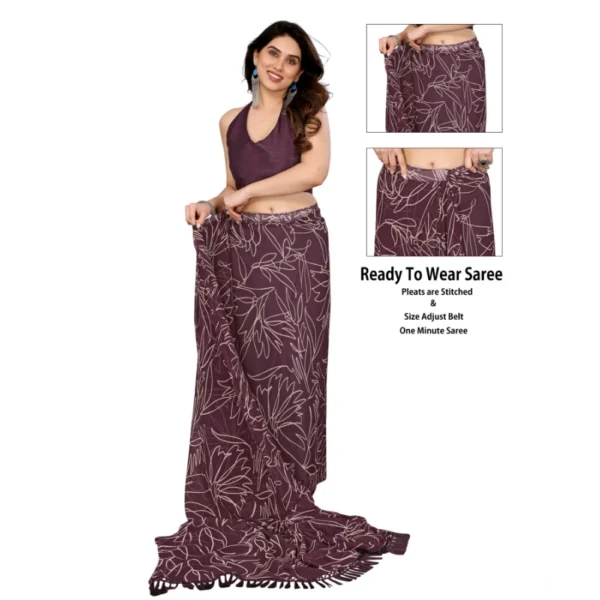 Generic Women's Zalar Lace Georgette Printed Ready-to-Wear Saree With Unstitched Blouse 5.5 Mtr (Wine) - Image 2