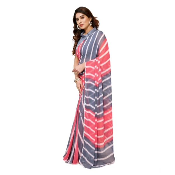 Generic Women's Small Lace Georgette Striped Ready-to-Wear Saree With Unstitched Blouse 5.5 Mtr (Pink) - Image 3