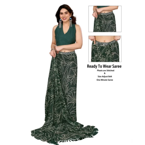 Generic Women's Zalar Lace Georgette Printed Ready-to-Wear Saree With Unstitched Blouse 5.5 Mtr (Green) - Image 2