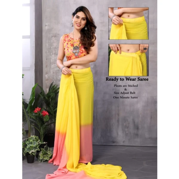 Generic Women's Small Lace Georgette Solid Ready-to-Wear Saree With Unstitched Blouse 5.5 Mtr (Pink-Yellow) - Image 2