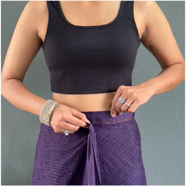 Generic Women's Chiffon Solid Ready to wear Saree With Unstitched Blouse 5.5 Mtr (Purple) - Image 2
