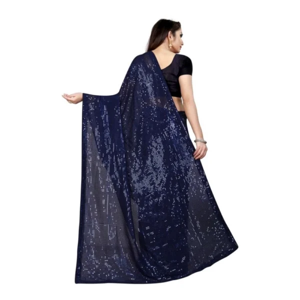 Generic Women's Georgette Embellished Sequnece Bollywood Saree With Unstitched Blouse 5.5Mtr (Blue) - Image 2