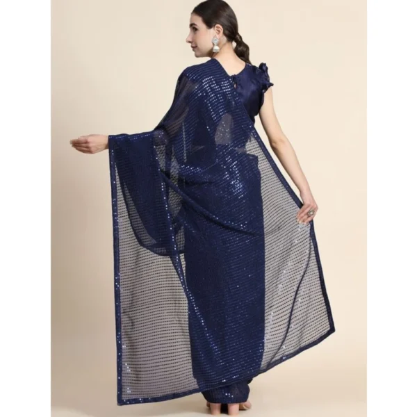 Generic Women's Georgette Embellished Sequnece Bollywood Saree With Unstitched Blouse 5.5Mtr (Blue) - Image 2