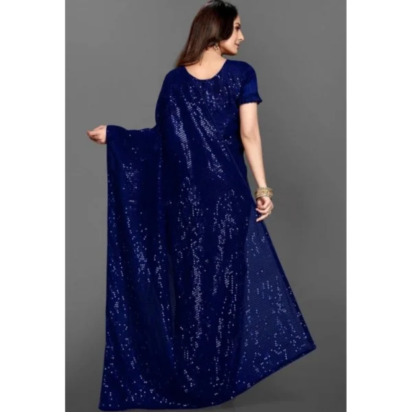 Generic Women's Georgette Embellished Sequnece Bollywood Saree With Unstitched Blouse 5.5Mtr (Blue) - Image 2