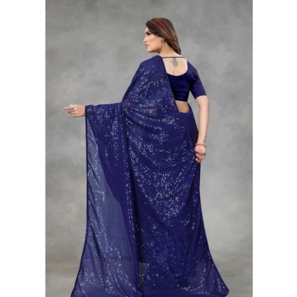 Generic Women's Georgette Embellished Sequnece Bollywood Saree With Unstitched Blouse 5.5Mtr (Blue) - Image 2