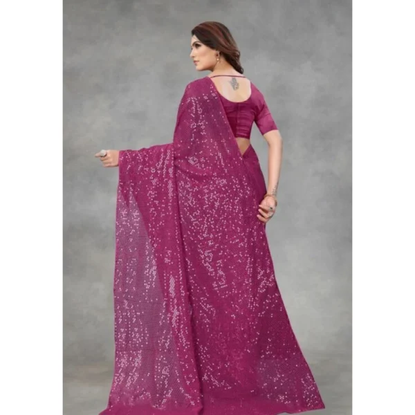 Generic Women's Georgette Embellished Sequnece Bollywood Saree With Unstitched Blouse 5.5Mtr (Purple) - Image 2