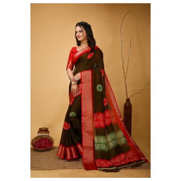 Generic Women's Soft Blooming Marshmallow Fabric Kalamkari Printed Saree With Unstitched Blouse 5.5Mtr (Mehendi) - Image 4