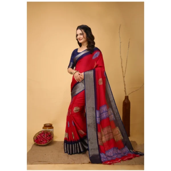 Generic Women's Soft Blooming Marshmallow Fabric Kalamkari Printed Saree With Unstitched Blouse 5.5Mtr (Red) - Image 4