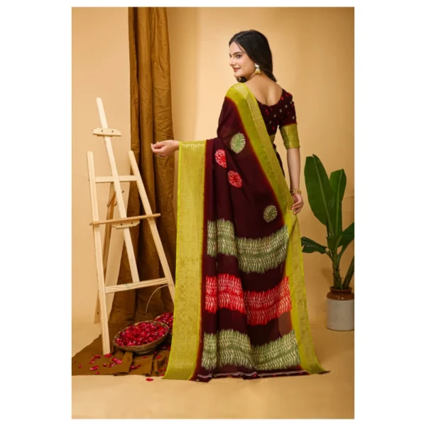 Generic Women's Soft Blooming Marshmallow Fabric Kalamkari Printed Saree With Unstitched Blouse 5.5Mtr (Maroon) - Image 3