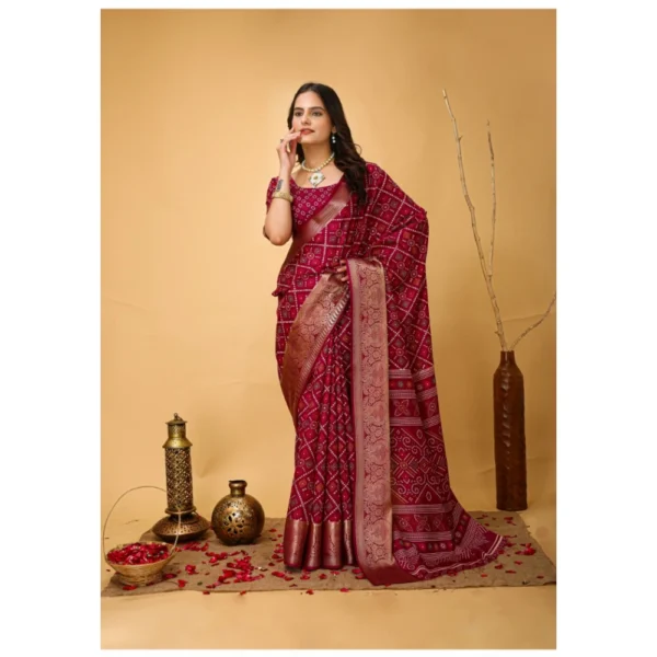 Generic Women's Soft Dola Cotton Kalamkari Printed Saree With Unstitched Blouse 5.5Mtr (Red) - Image 2