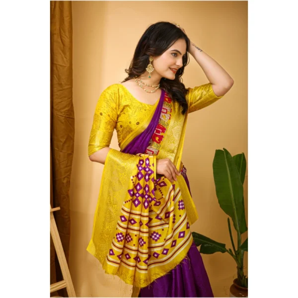 Generic Women's Soft Dola Cotton Kalamkari Printed Saree With Unstitched Blouse 5.5Mtr (Purple) - Image 2