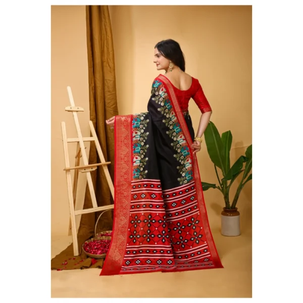 Generic Women's Soft Dola Cotton Kalamkari Printed Saree With Unstitched Blouse 5.5Mtr (Black) - Image 3