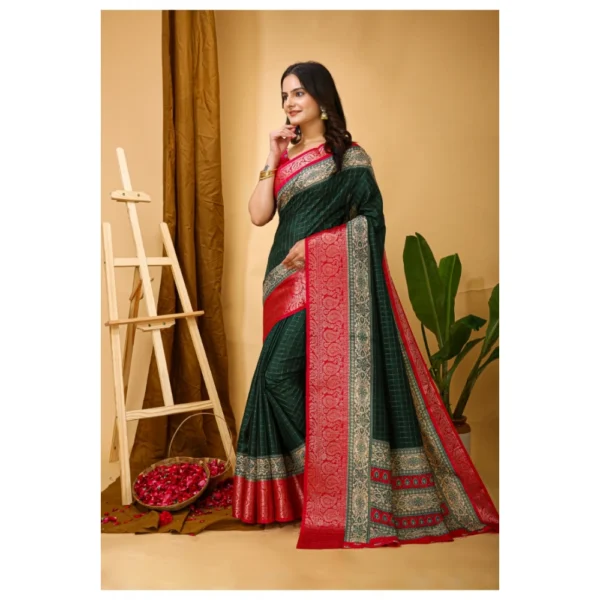 Generic Women's Soft Dola Cotton Kalamkari Printed Saree With Unstitched Blouse 5.5Mtr (B.Green) - Image 4