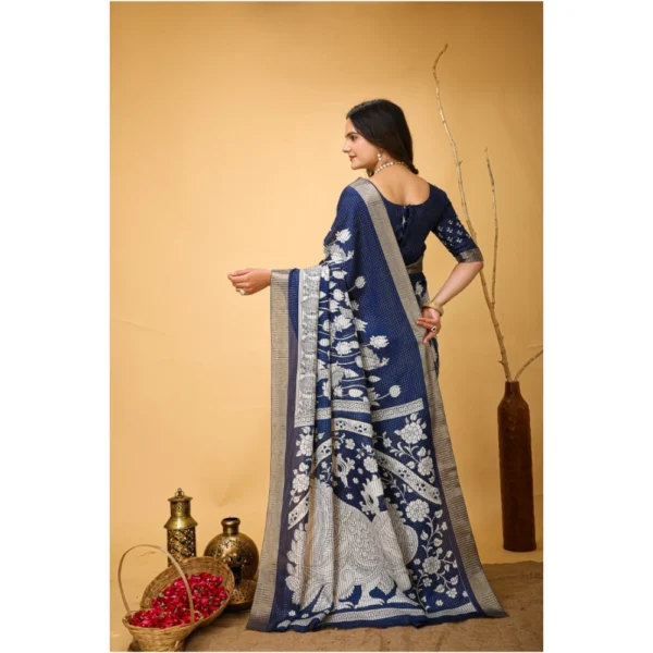 Generic Women's Soft Handloom Cotton Kalamkari Printed Saree With Unstitched Blouse 5.5Mtr (Blue) - Image 3