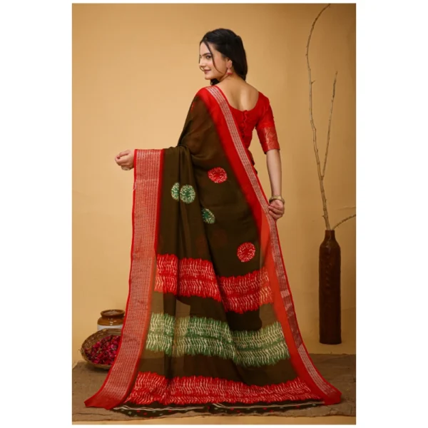Generic Women's Soft Blooming Marshmallow Fabric Kalamkari Printed Saree With Unstitched Blouse 5.5Mtr (Mehendi) - Image 3