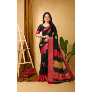 Generic Women's Soft Blooming Marshmallow Fabric Kalamkari Printed Saree With Unstitched Blouse 5.5Mtr (Green)