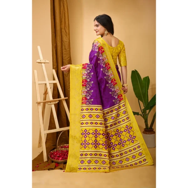 Generic Women's Soft Dola Cotton Kalamkari Printed Saree With Unstitched Blouse 5.5Mtr (Purple) - Image 3