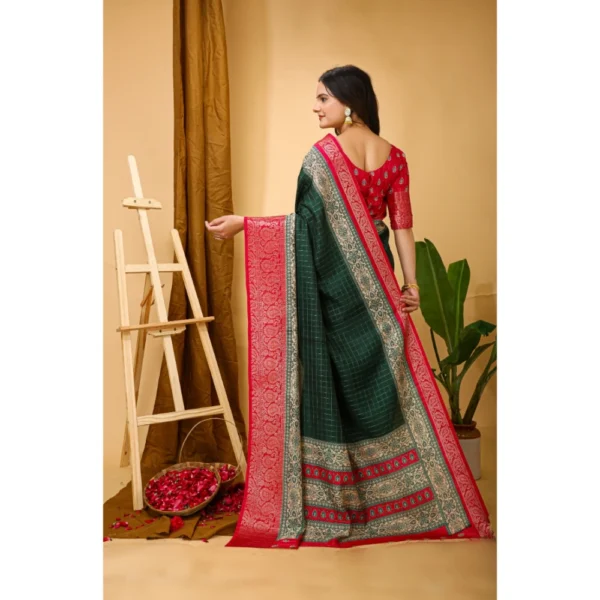 Generic Women's Soft Dola Cotton Kalamkari Printed Saree With Unstitched Blouse 5.5Mtr (B.Green) - Image 3