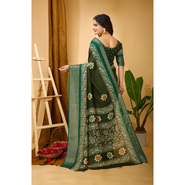 Generic Women's Soft Blooming Marshmallow Fabric Kalamkari Printed Saree With Unstitched Blouse 5.5Mtr (Green) - Image 3