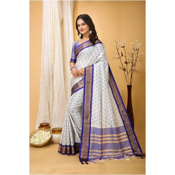 Generic Women's Soft Cotton Silk Printed Saree With Unstitched Blouse 5.5Mtr (Purple) - Image 4
