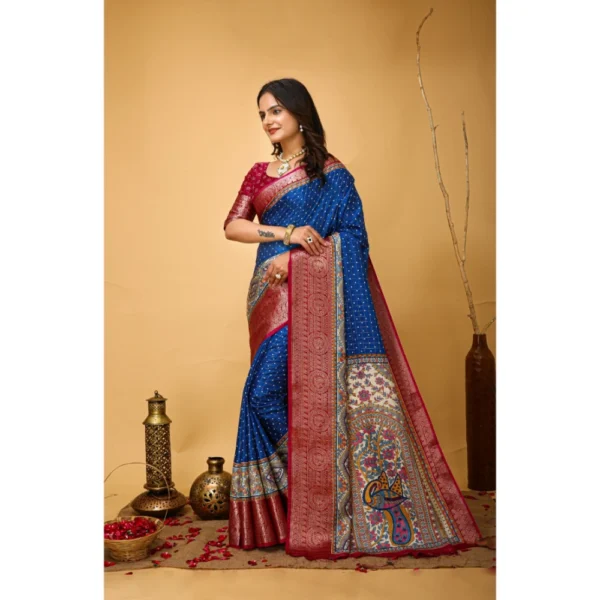 Generic Women's Soft Dola Cotton Kalamkari Printed Saree With Unstitched Blouse 5.5Mtr (Blue) - Image 4