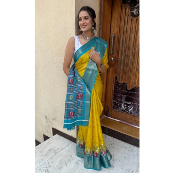Generic Women's Soft Dola Cotton Kalamkari Printed Saree With Unstitched Blouse 5.5Mtr (Mustard) - Image 4
