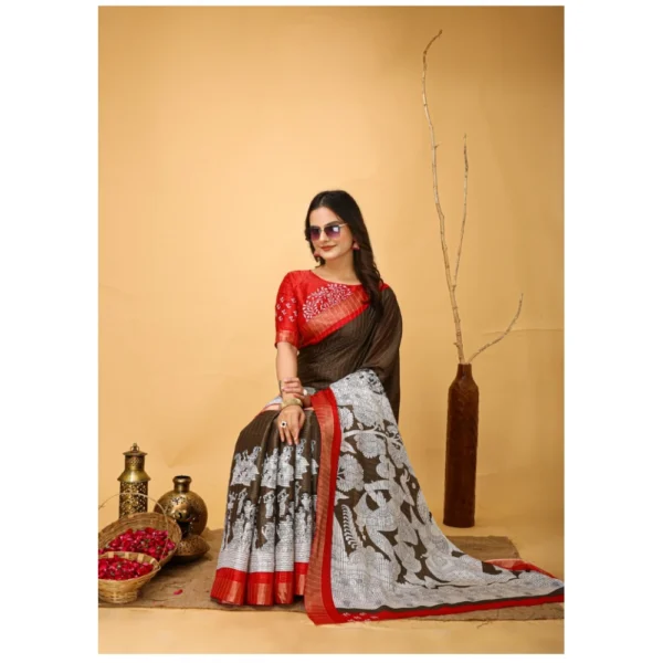 Generic Women's Soft Handloom Cotton Kalamkari Printed Saree With Unstitched Blouse 5.5Mtr (Brown) - Image 2