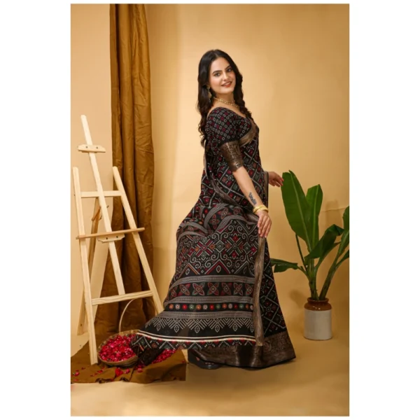 Generic Women's Soft Dola Cotton Kalamkari Printed Saree With Unstitched Blouse 5.5Mtr (Black) - Image 2