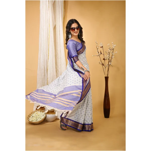Generic Women's Soft Cotton Silk Printed Saree With Unstitched Blouse 5.5Mtr (Purple) - Image 2