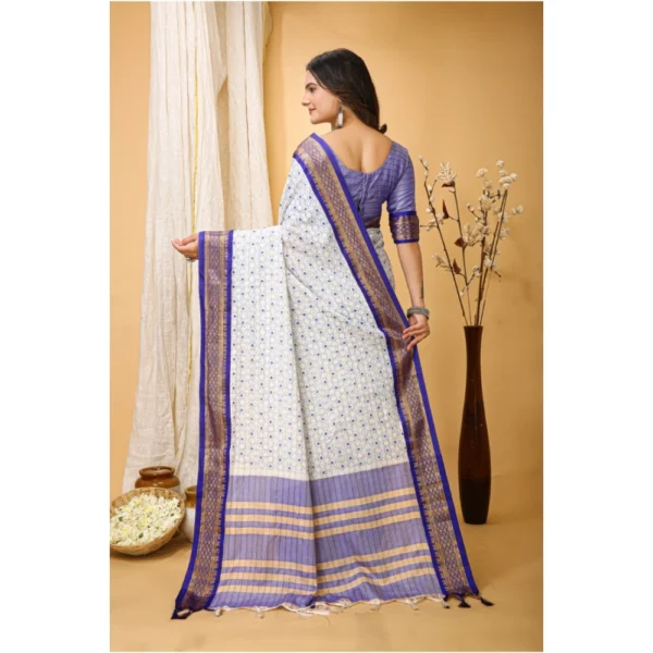 Generic Women's Soft Cotton Silk Printed Saree With Unstitched Blouse 5.5Mtr (Purple) - Image 3