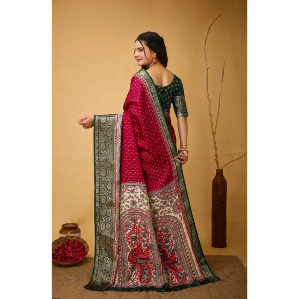 Generic Women's Soft Dola Cotton Kalamkari Printed Saree With Unstitched Blouse 5.5Mtr (Maroon) - Image 3