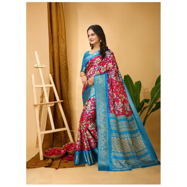 Generic Women's Soft Dola Cotton Kalamkari Printed Saree With Unstitched Blouse 5.5Mtr (Pink) - Image 3