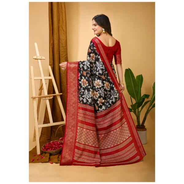 Generic Women's Soft Dola Cotton Kalamkari Printed Saree With Unstitched Blouse 5.5Mtr (Black) - Image 3