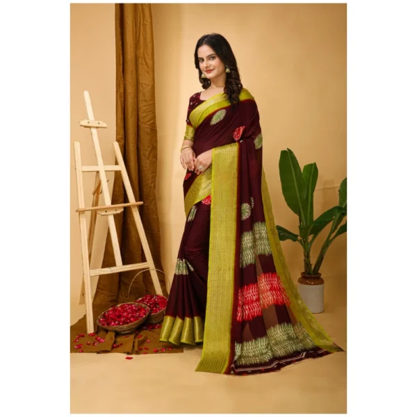 Generic Women's Soft Blooming Marshmallow Fabric Kalamkari Printed Saree With Unstitched Blouse 5.5Mtr (Maroon) - Image 4