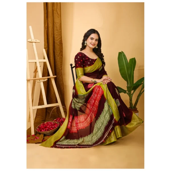 Generic Women's Soft Blooming Marshmallow Fabric Kalamkari Printed Saree With Unstitched Blouse 5.5Mtr (Maroon) - Image 2