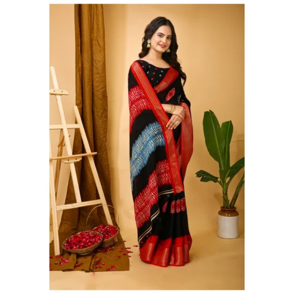 Generic Women's Soft Blooming Marshmallow Fabric Kalamkari Printed Saree With Unstitched Blouse 5.5Mtr (Black) - Image 2