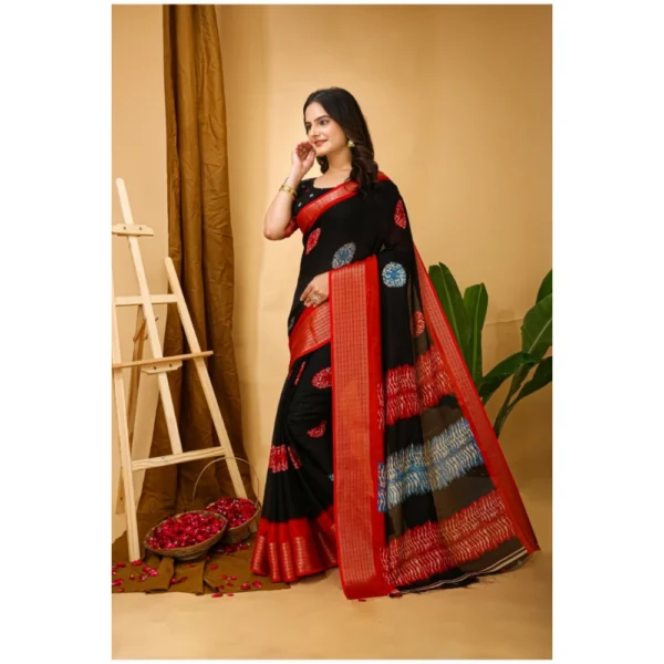 Generic Women's Soft Blooming Marshmallow Fabric Kalamkari Printed Saree With Unstitched Blouse 5.5Mtr (Black) - Image 4