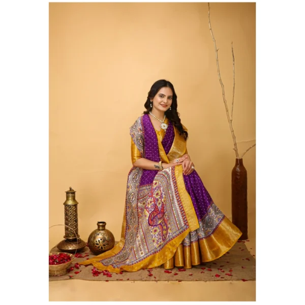 Generic Women's Soft Dola Cotton Kalamkari Printed Saree With Unstitched Blouse 5.5Mtr (Purple) - Image 2