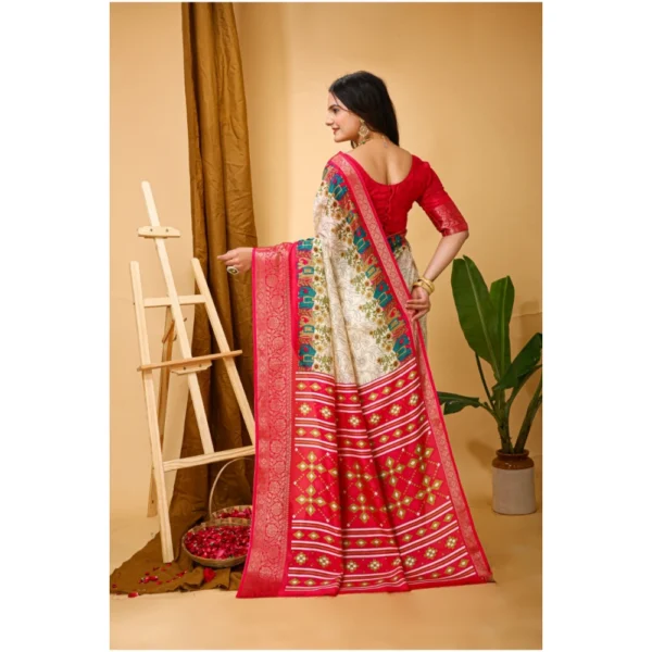 Generic Women's Soft Dola Cotton Kalamkari Printed Saree With Unstitched Blouse 5.5Mtr (White) - Image 3