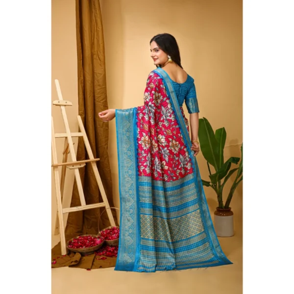 Generic Women's Soft Dola Cotton Kalamkari Printed Saree With Unstitched Blouse 5.5Mtr (Pink) - Image 2