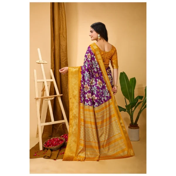 Generic Women's Soft Dola Cotton Kalamkari Printed Saree With Unstitched Blouse 5.5Mtr (Purple) - Image 2