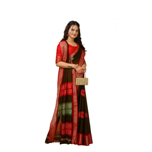 Generic Women's Soft Blooming Marshmallow Fabric Kalamkari Printed Saree With Unstitched Blouse 5.5Mtr (Mehendi) - Image 2
