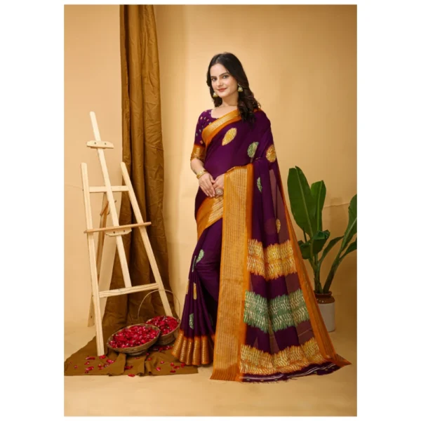 Generic Women's Soft Blooming Marshmallow Fabric Kalamkari Printed Saree With Unstitched Blouse 5.5Mtr (Wine) - Image 4