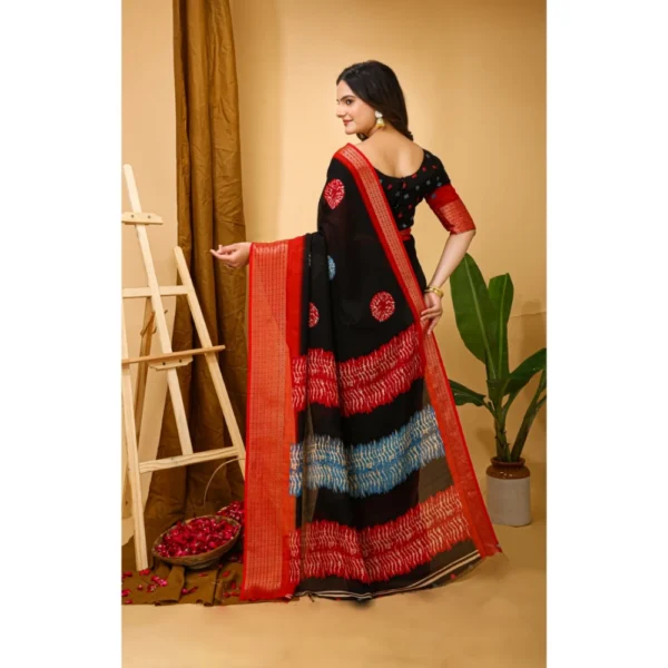 Generic Women's Soft Blooming Marshmallow Fabric Kalamkari Printed Saree With Unstitched Blouse 5.5Mtr (Black) - Image 3