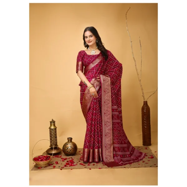 Generic Women's Soft Dola Cotton Kalamkari Printed Saree With Unstitched Blouse 5.5Mtr (Red) - Image 3