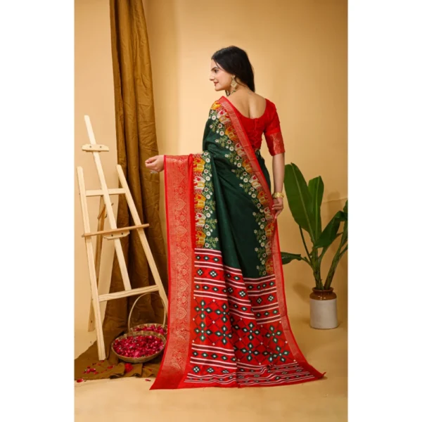 Generic Women's Soft Dola Cotton Kalamkari Printed Saree With Unstitched Blouse 5.5Mtr (Green) - Image 3
