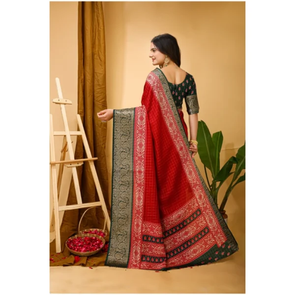 Generic Women's Soft Dola Cotton Kalamkari Printed Saree With Unstitched Blouse 5.5Mtr (Red) - Image 3