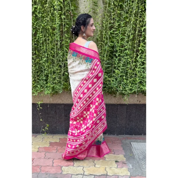 Generic Women's Soft Dola Cotton Kalamkari Printed Saree With Unstitched Blouse 5.5Mtr (White) - Image 2